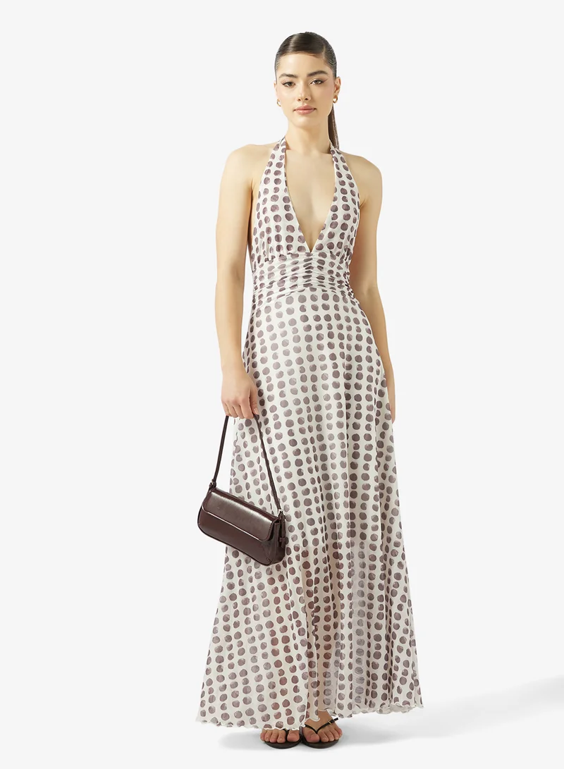 Ginger  Monochrome Halter Neck Printed A Line Dress for Women | Best Price UAE